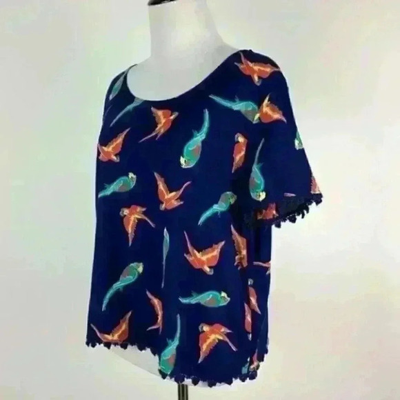 Red camel top size L navy blue orange parrot - Picture 6 of 8